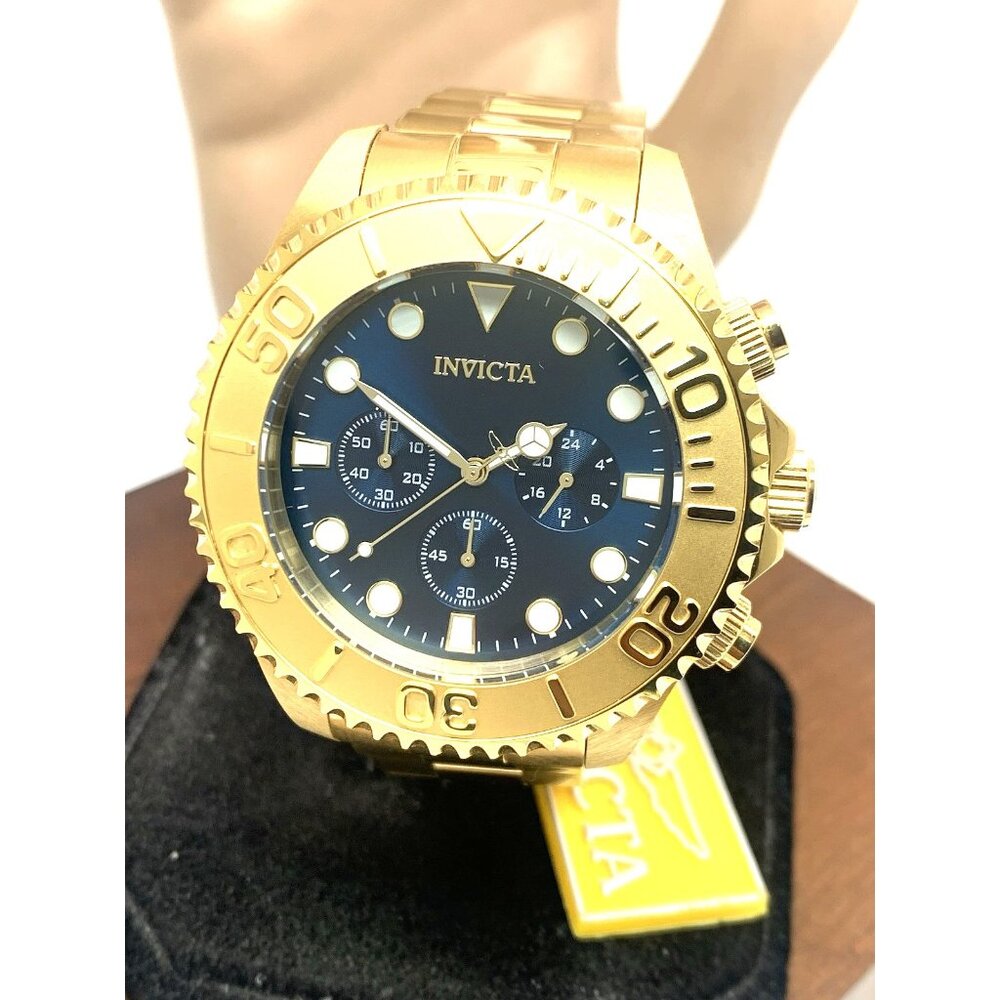 Invicta Men's Watch 36974 Pro Diver Quartz Chronograph Gold Steel Blue Dial 47mm